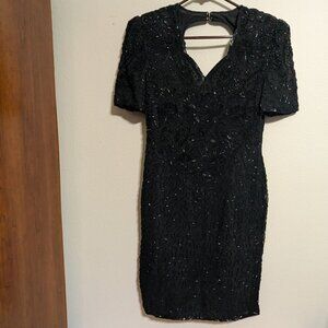 Vintage SCALA MILAN Beaded Sequin Silk  Dress XS